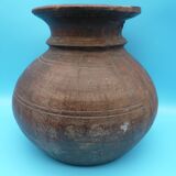Large carved wooden pot / India