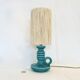Art Deco green ceramic candle holder lamp base with raffia shade