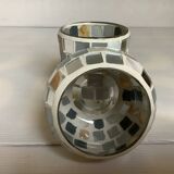 Four mosaic mirror and mother-of-pearl candle holders.