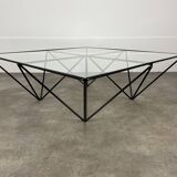 Table basse pyramidale en fil d'acier et verre dans le goût de Piva