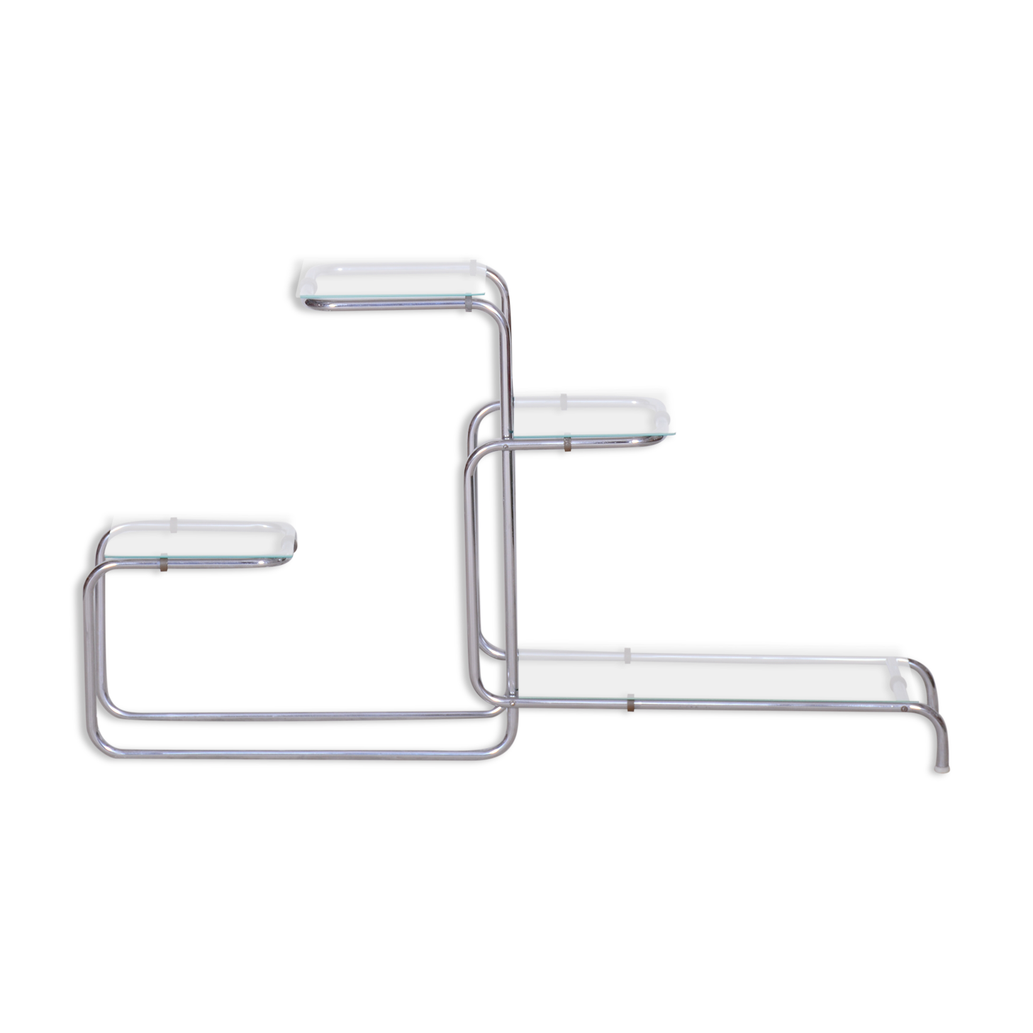 unusual bauhaus style chrome étagère, flower stand, glass, czechia, 1930s