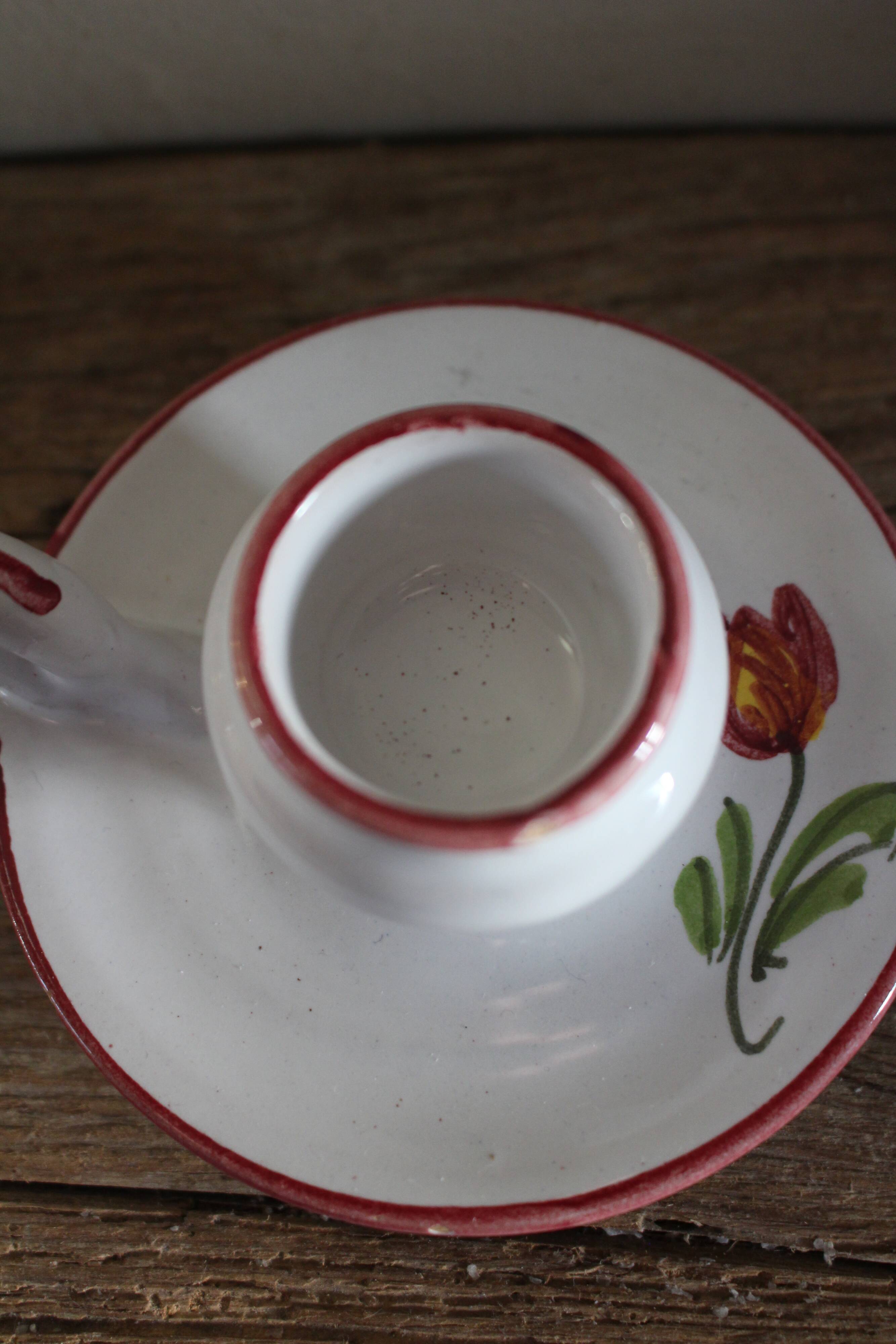 Vintage pink and green tulip ceramic candlestick rat.