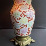 Old Asian vase mounted as a lamp with pagoda lampshade