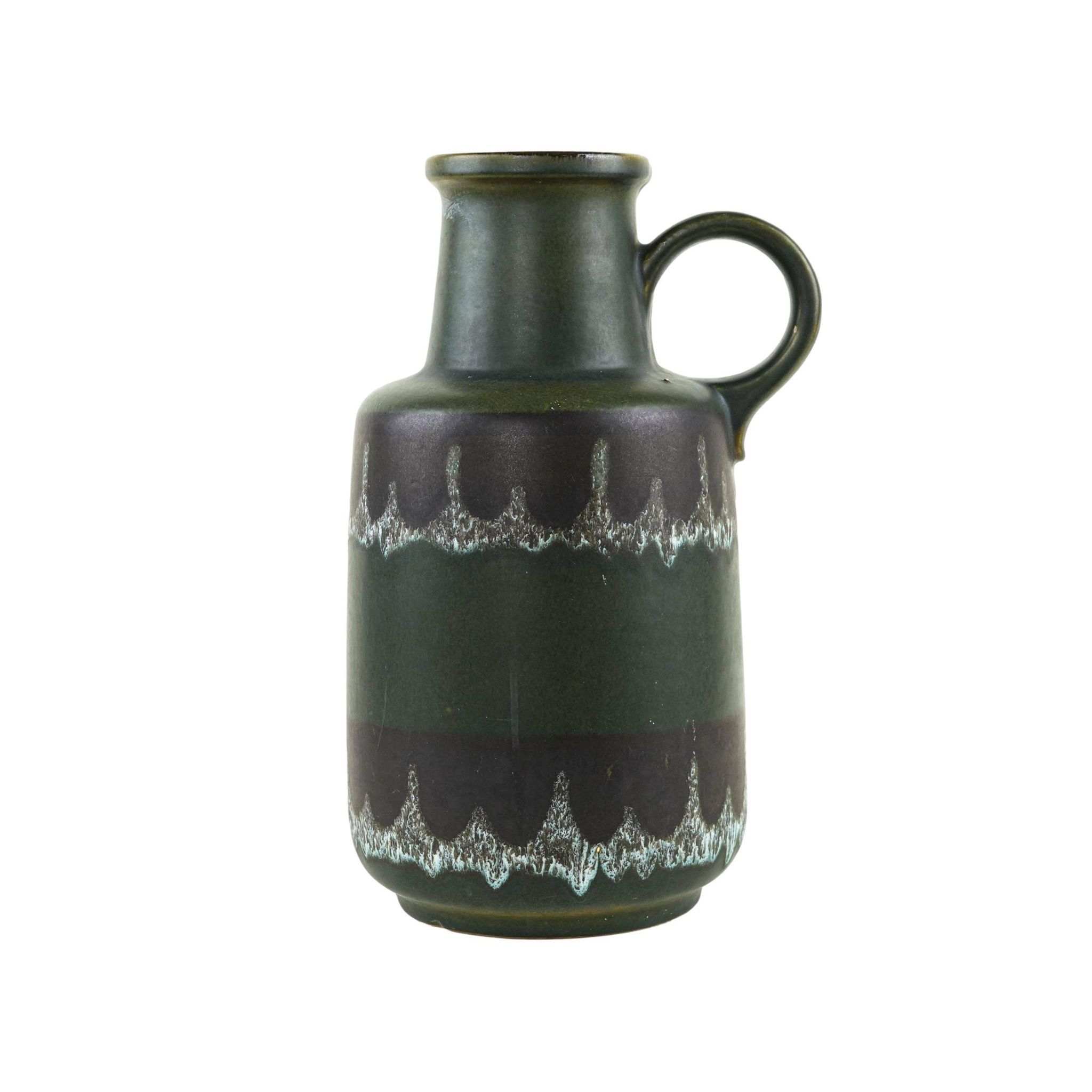 Vase en céramique fat lava avec poignée, glaçure verte, Allemagne de l'Ouest, années 1970