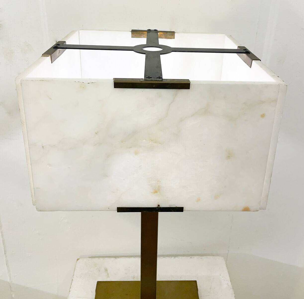 Mid-century modern table lamp marble and brass