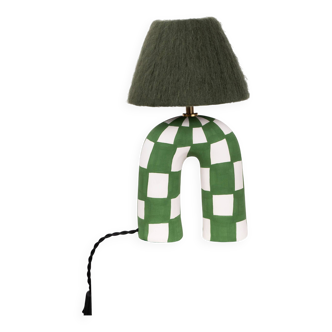 'You' Table Lamp - Green Checkerboard