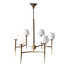 Chandelier in gilded brass and white opalines with 6 lights 1960.