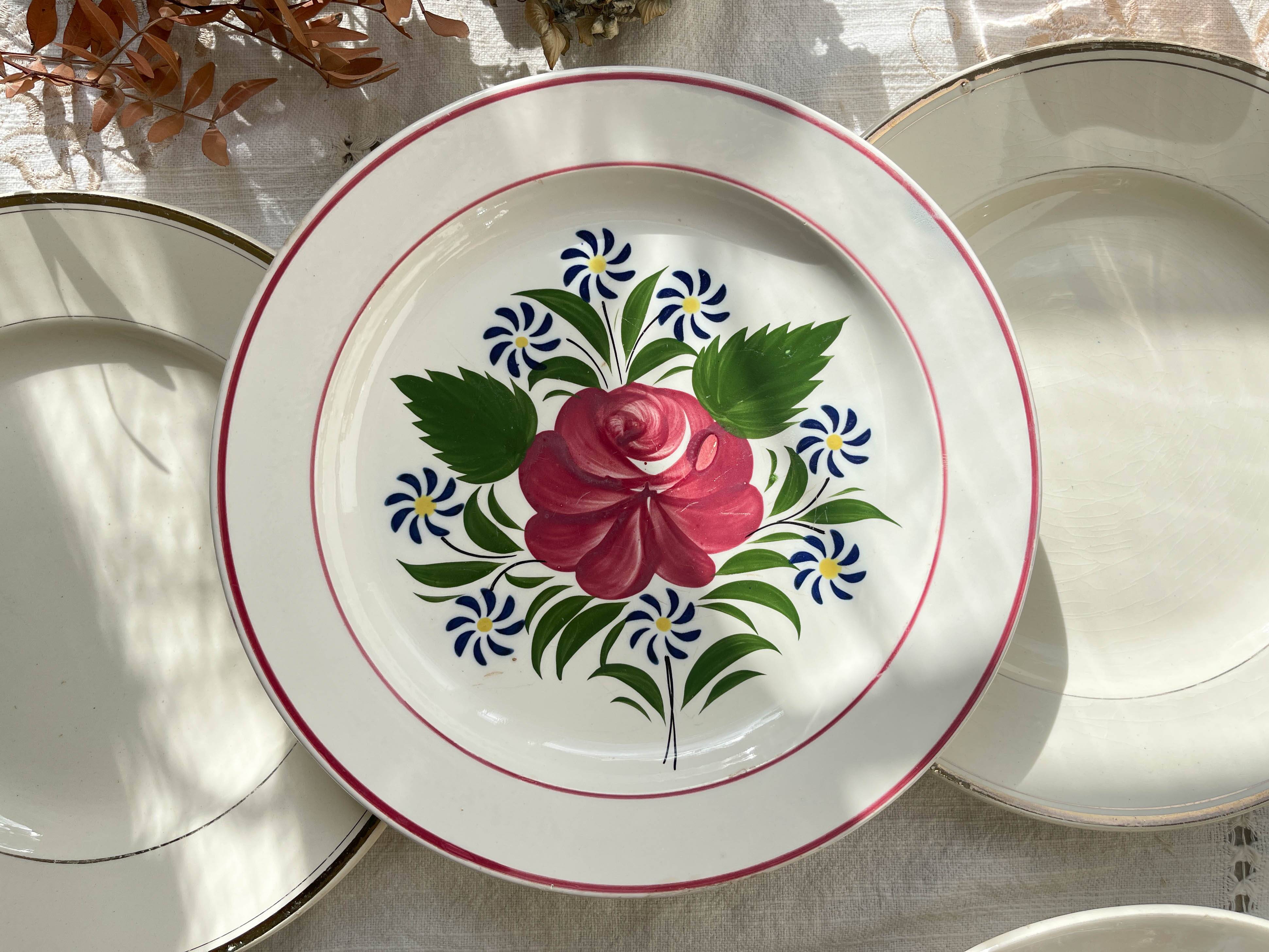 6 Mismatched Vintage Plates with Floral Pattern