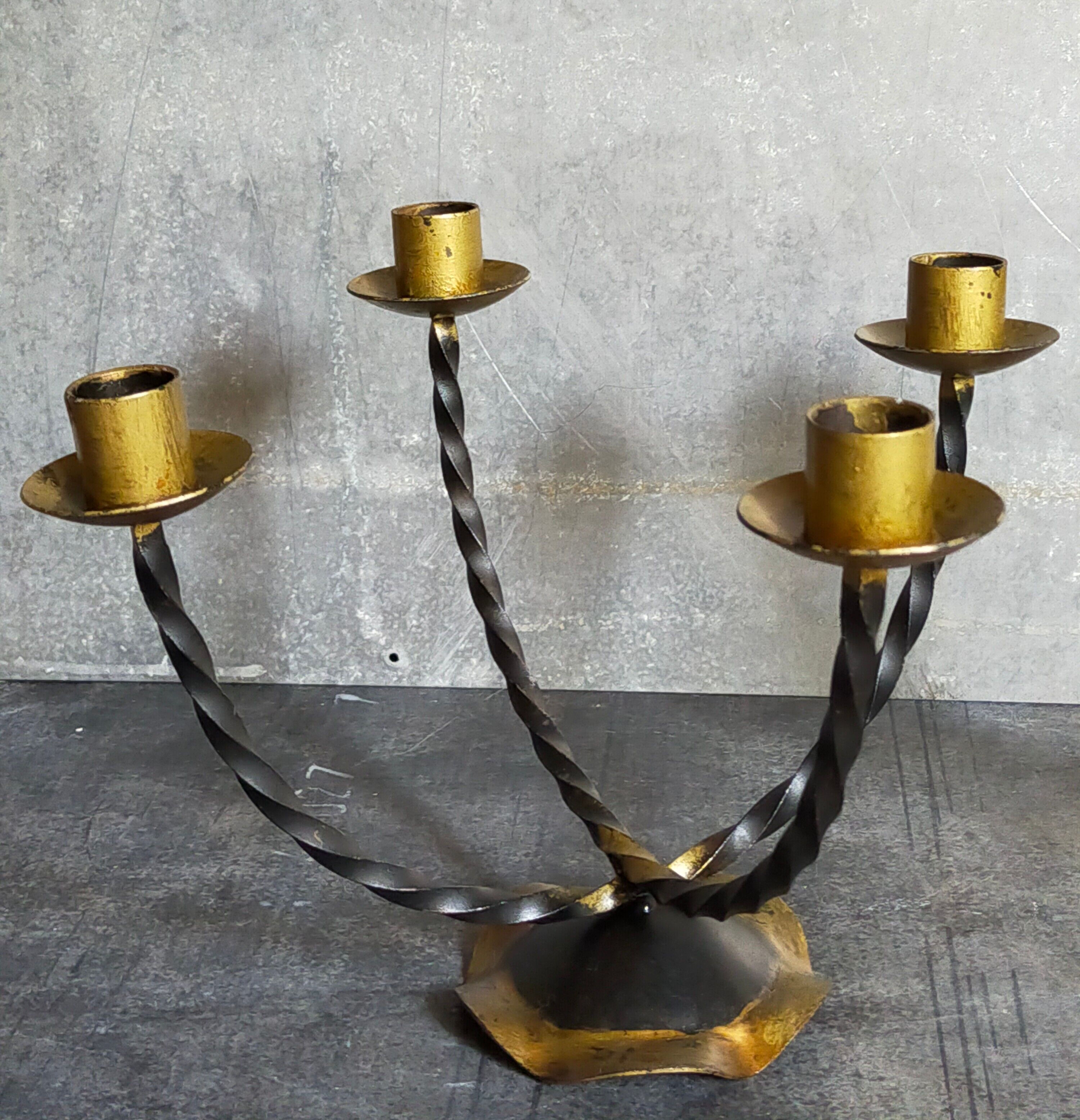 Pair of wrought iron candle holders four arms 50s