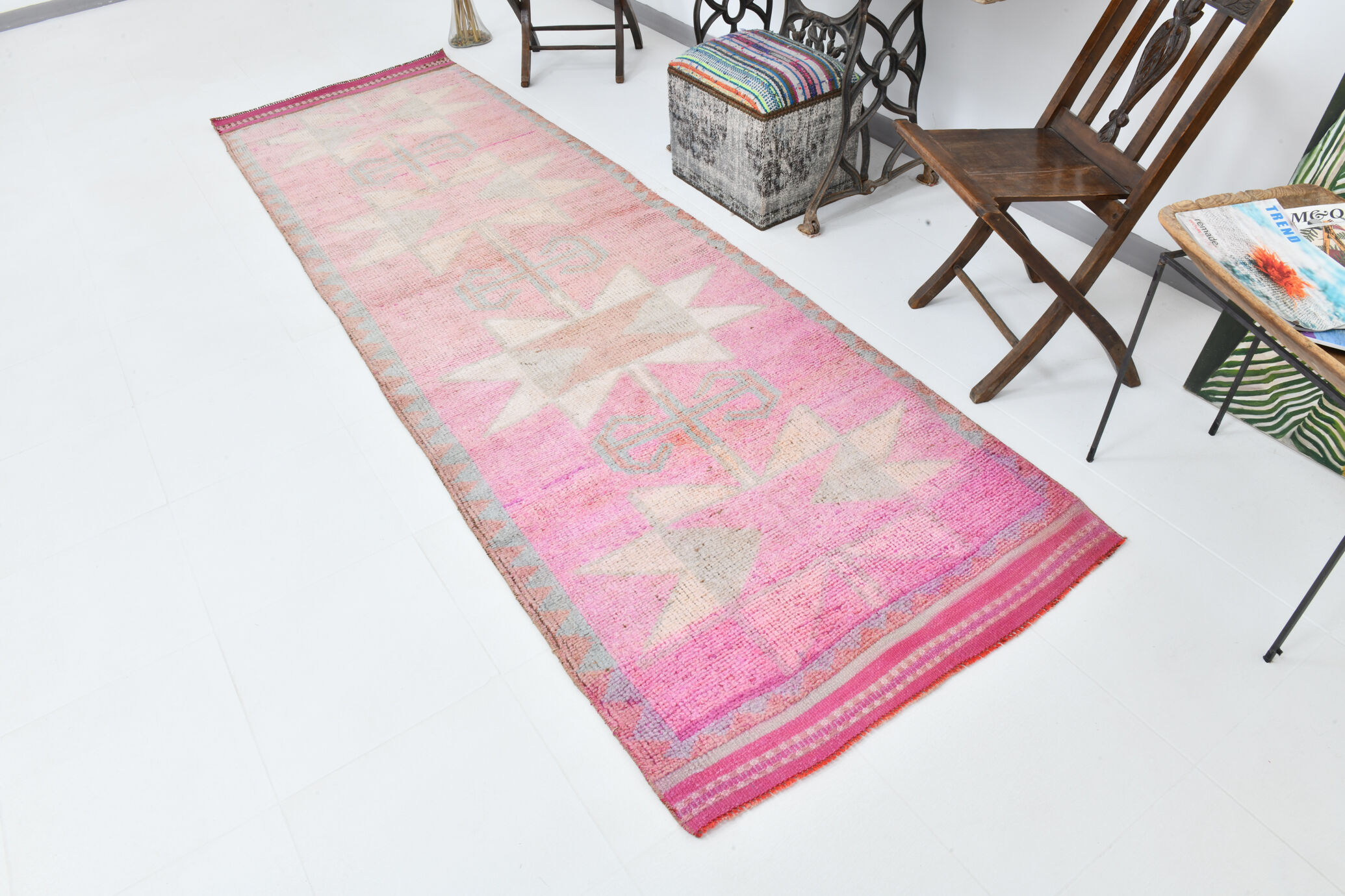 3x11 pale pink vintage runner rug 104x328cm