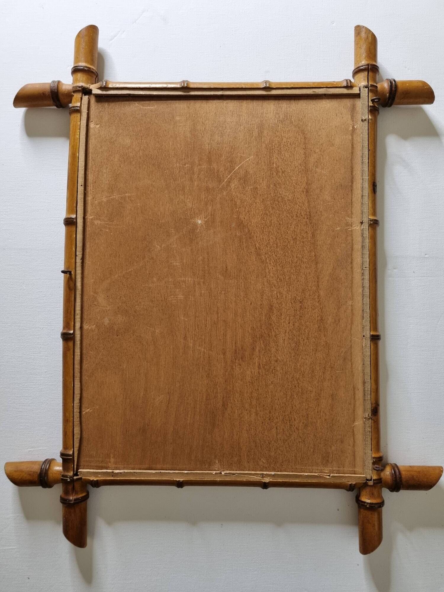 Turned wooden mirror in imitation of bamboo, mid-century, 54 cm x 67 cm