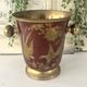 Ice Bucket, Enamel Red and Gold French Brass Champagne Cooler, Vintage