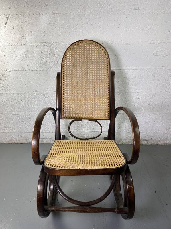 Rocking-chair Chair en bois et Cannage année 70