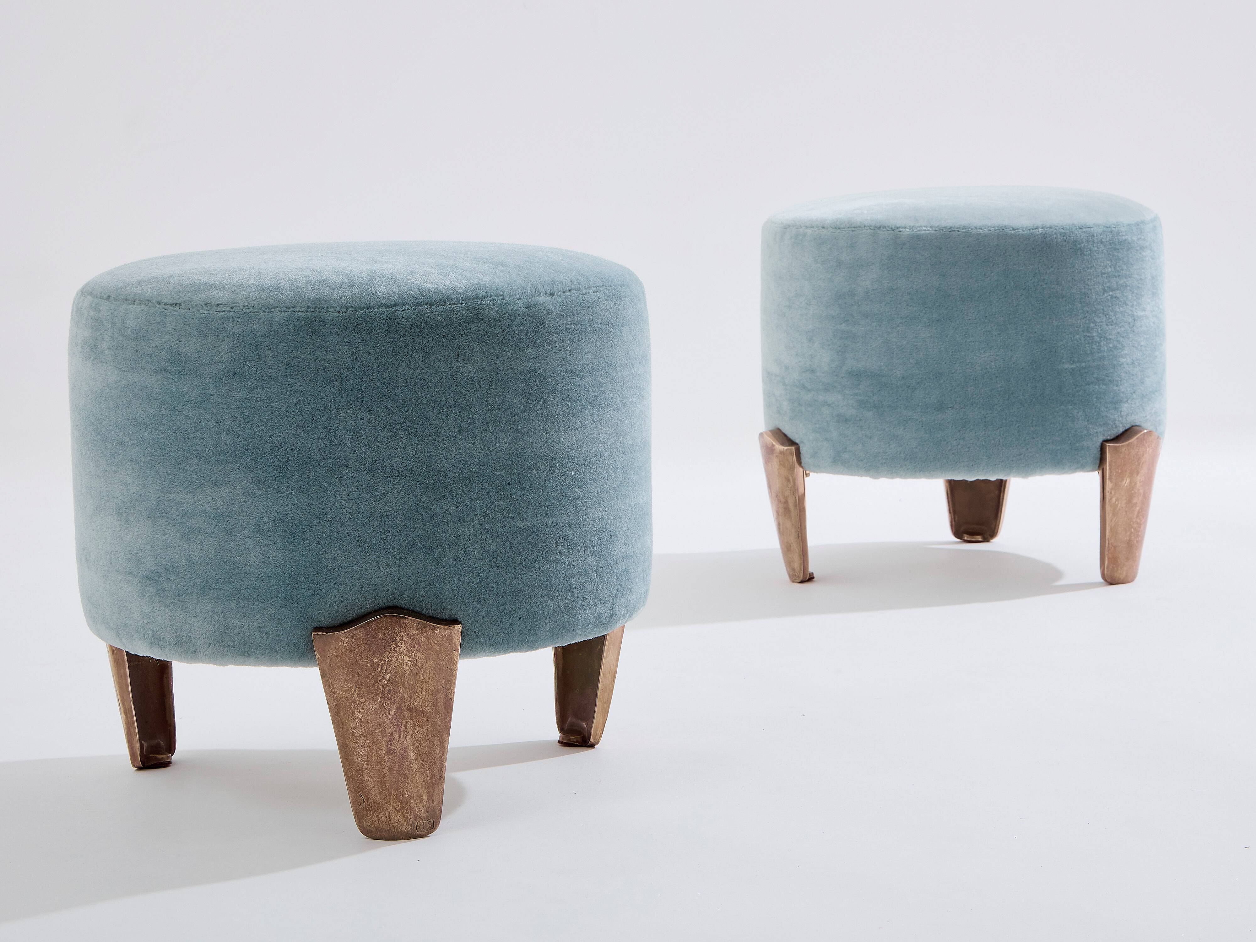 Pair of Garouste & Bonetti Koala pouffes in mohair velvet 1995