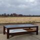Vintage 1970s coffee table 137 cm wenge smoked glass  wicker basket