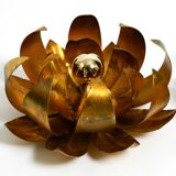 Pair of 70's gilded floral Regency wall or ceiling lamp with large leaves