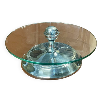 70s silver metal and glass cheese platter