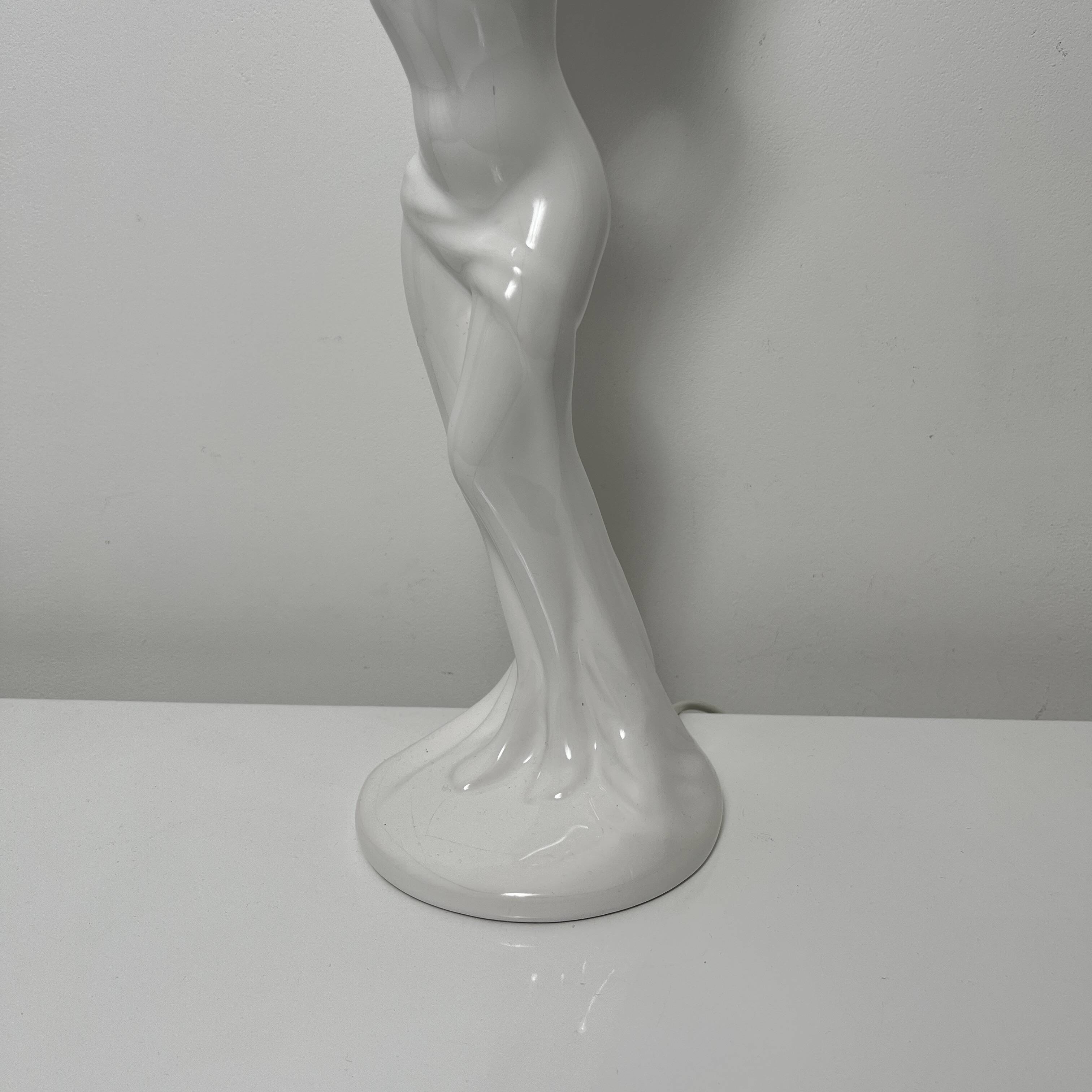 Barbotine ceramic woman lamp Vintage Art Deco