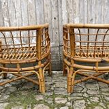 Pair of rattan armchairs, made in Italy