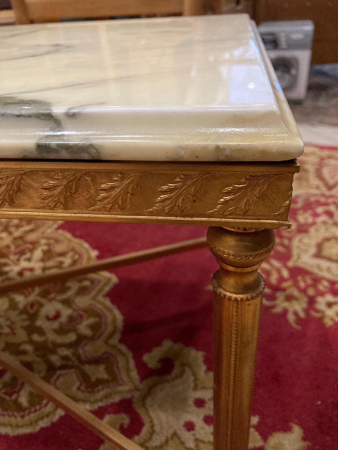 Brass coffee table and white marble Louis XVI style
