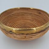 Circular rattan presentation cup rimmed with brass 1960/70 DLG Gabriella Crespi