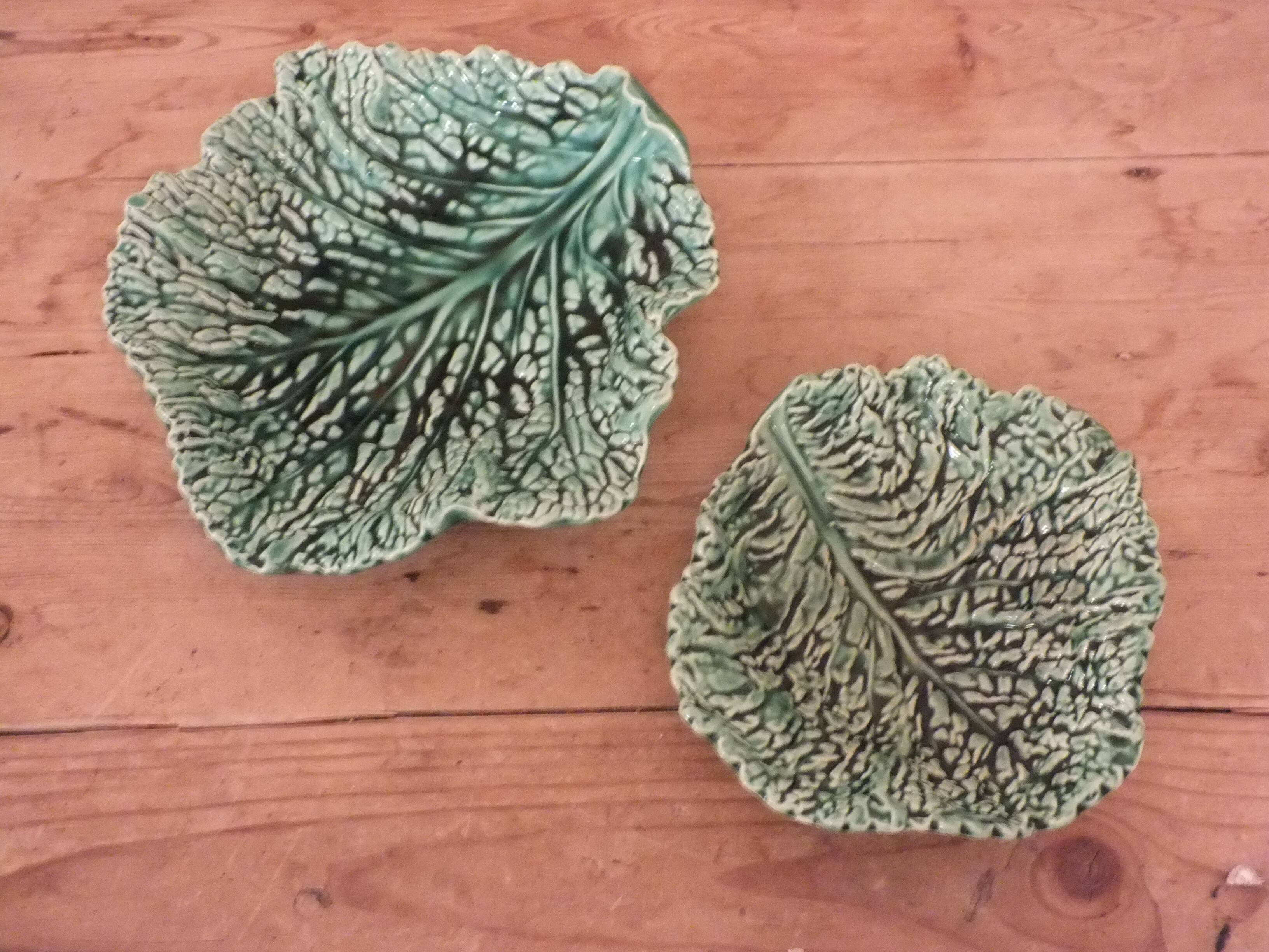 Duo dish dish in Sarreguemines cabbage leaf slip