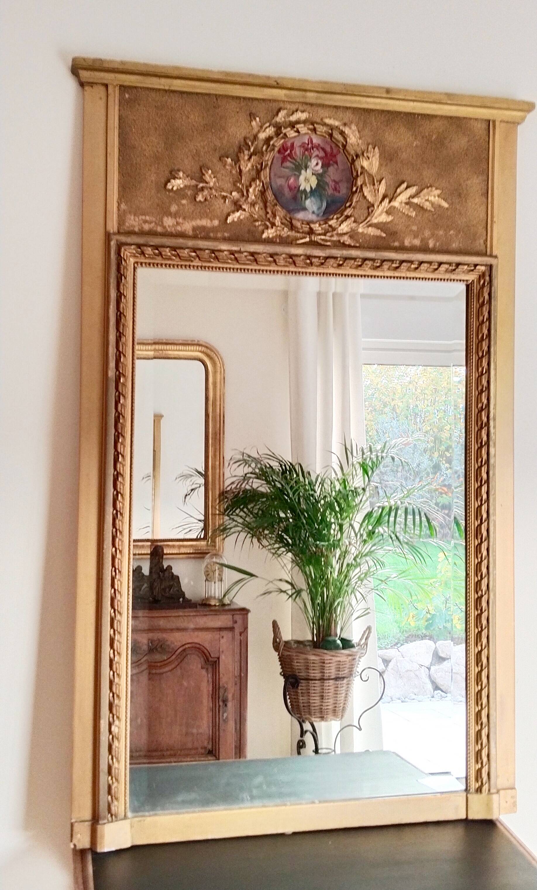 Miroir trumeau  de cheminée , doré , style Louis XVI , XIX ème , vintage, 125 x 80 cm