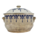 Old stoneware hot water bottle / casserole from Saint Uze, blue decoration, early 20th century.