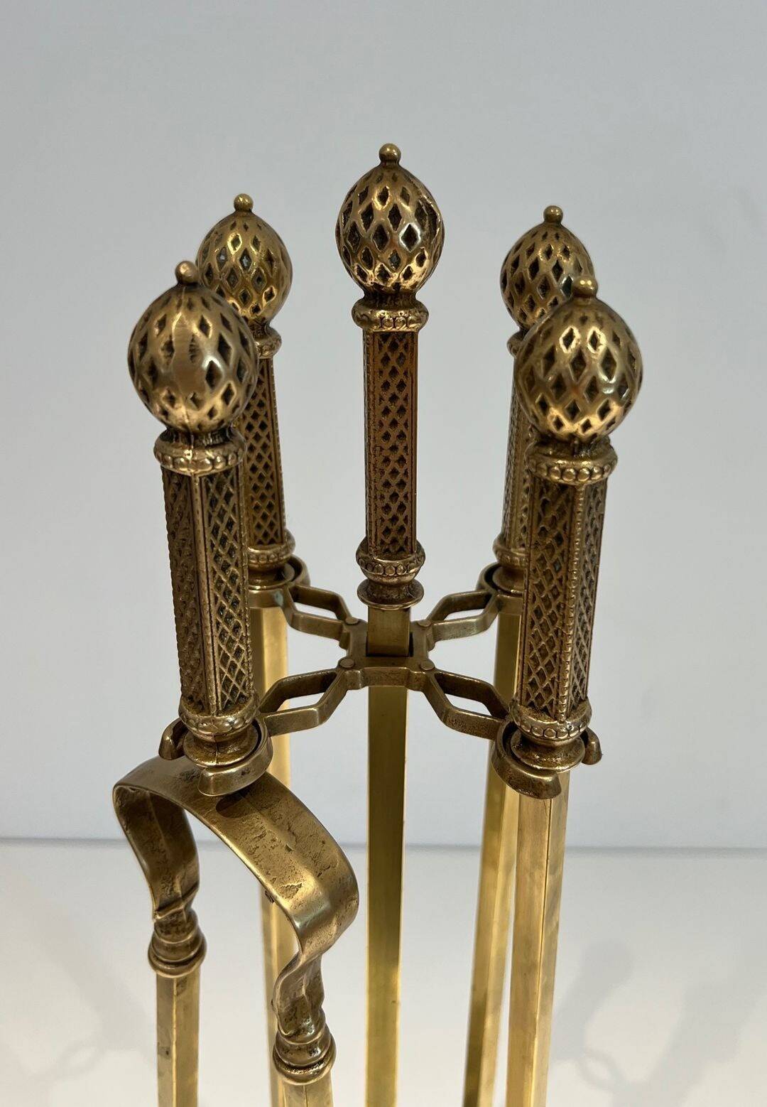 Neoclassical Fire Set in Bronze and Brass Finely Chiseled