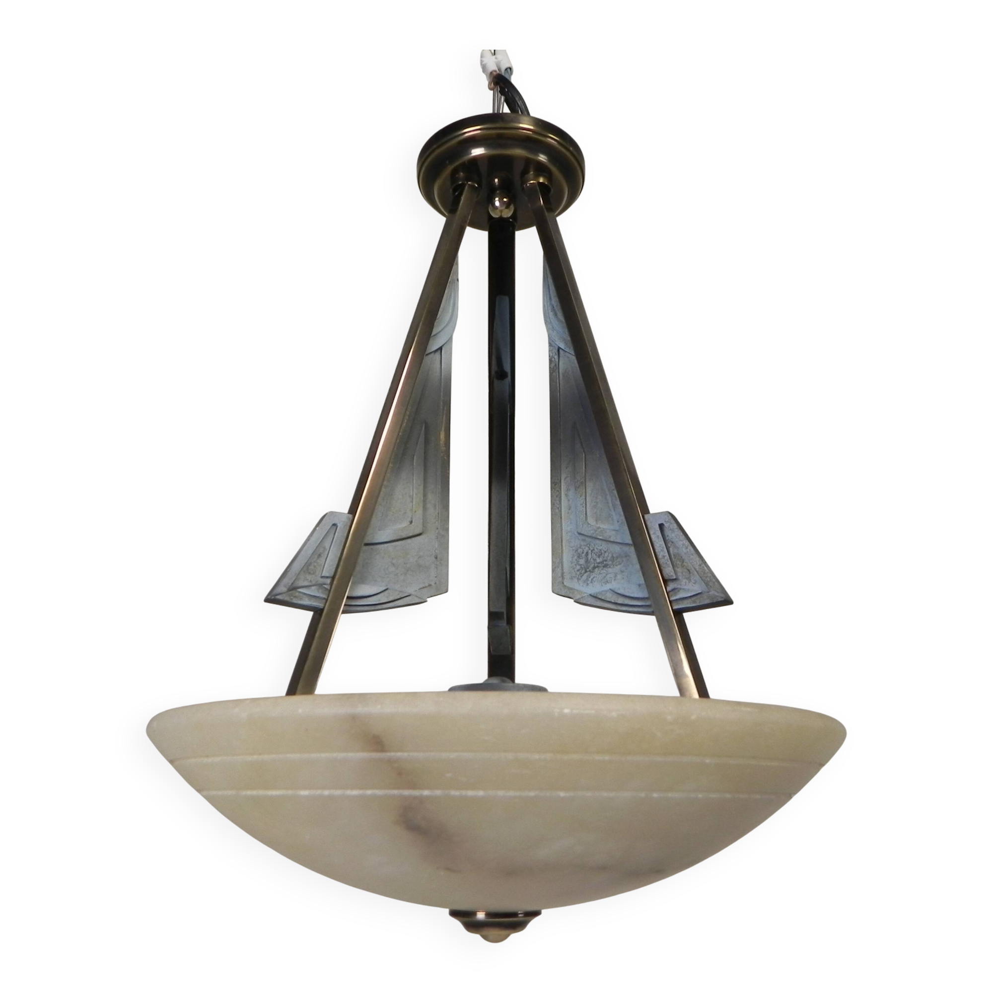 Art Deco style pendant light with alabaster shade, 1980s