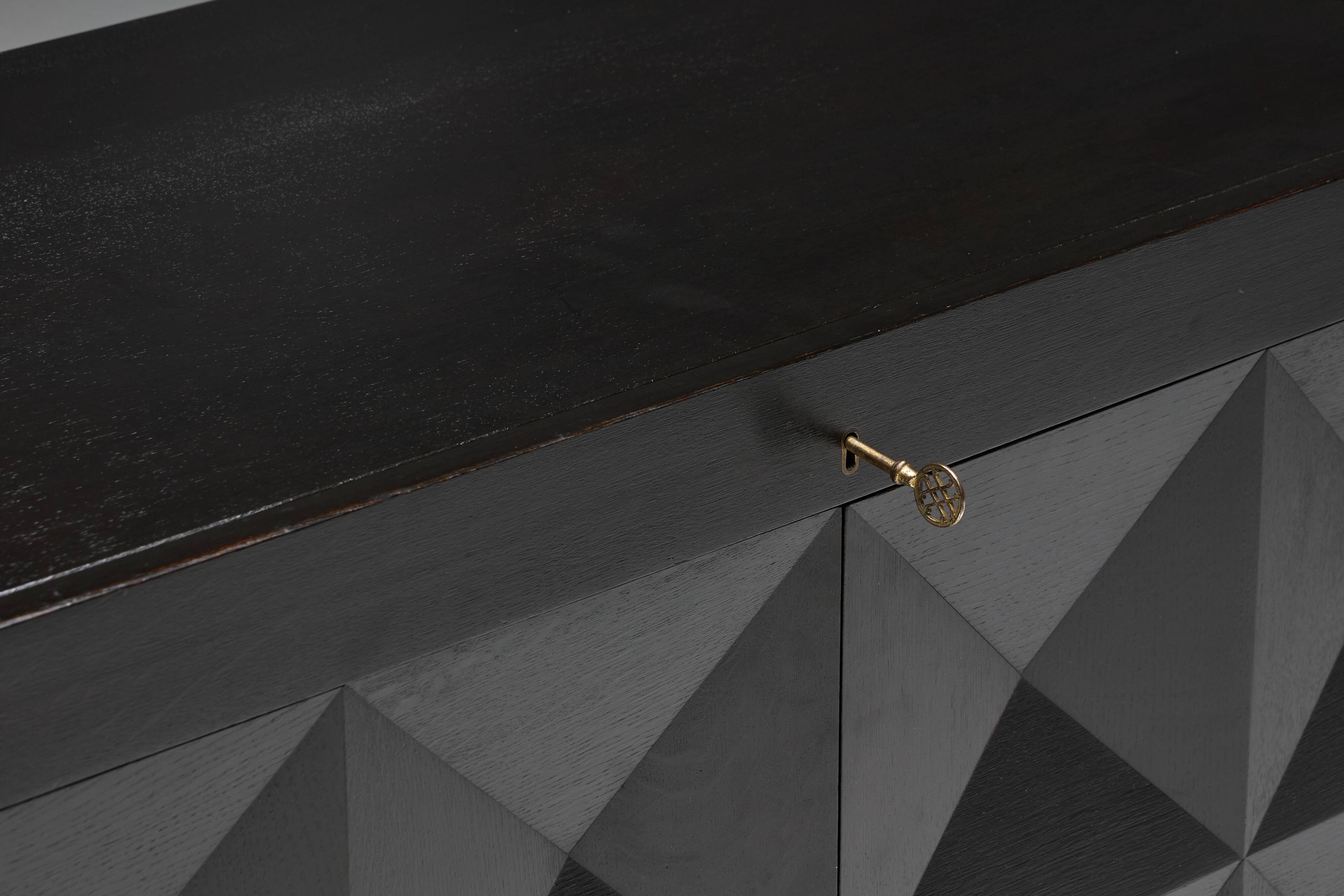 Brutalist De Coene sideboard in stained oak, Belgium, 1970s
