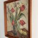 Vintage Still life with Tulips and apple, Oil Painting signed by M. Jonsson