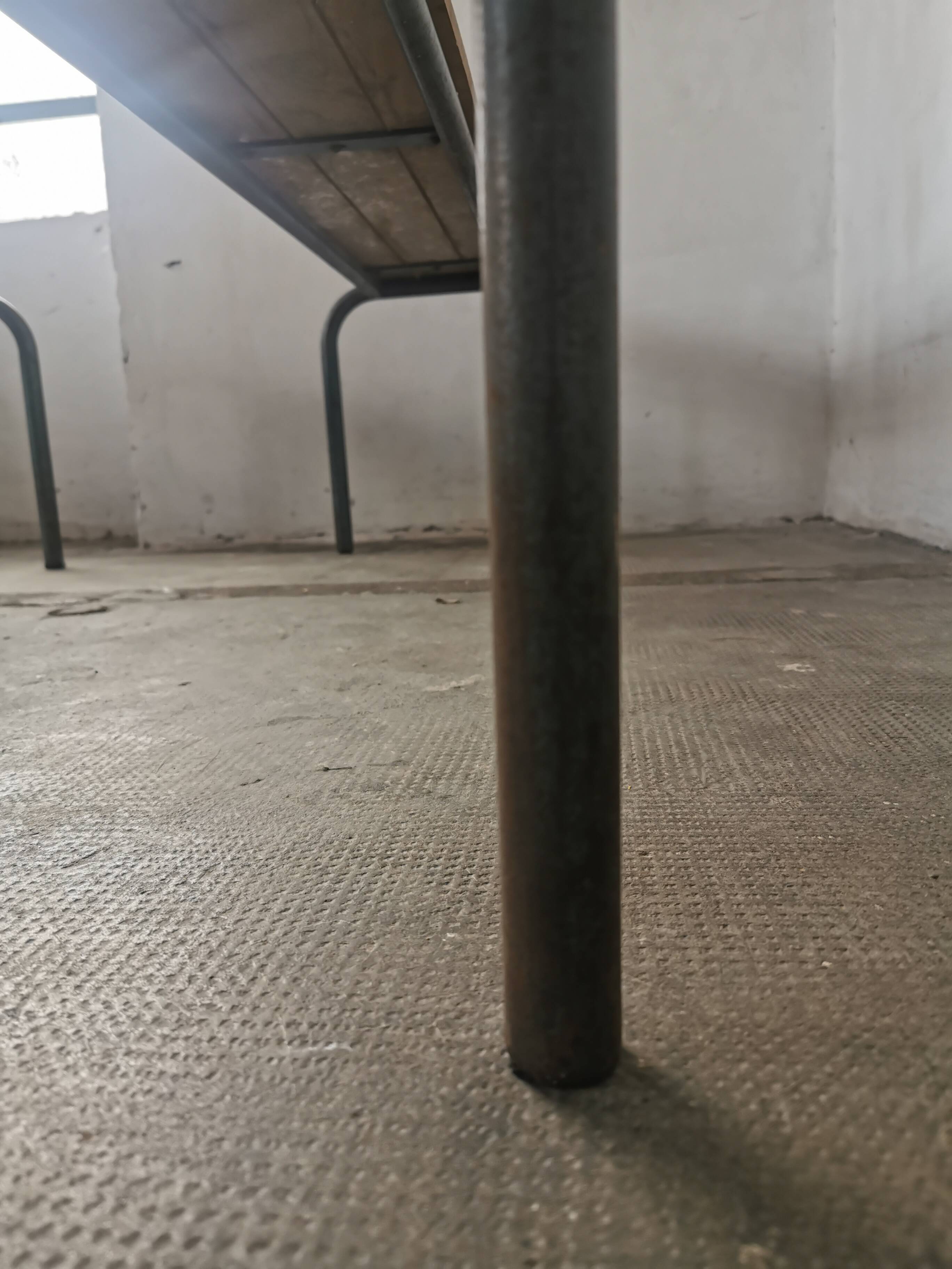 Pair of vintage metal and wood school benches