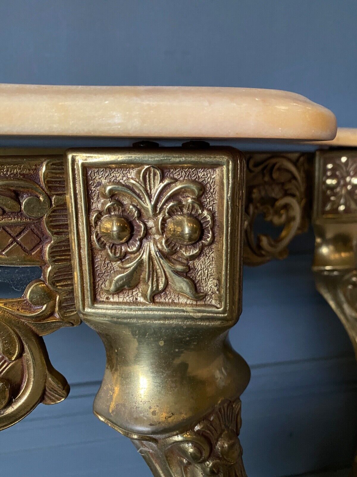 Gilded bronze console Louis XV style and its Mirror Mid-twentieth Marble