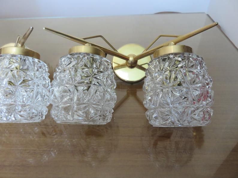 Pair of double appliques "Pierre Disderot" in brass and glass 50 60 years