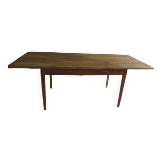 Vintage farm table, beech base and belt, pitch pine top.
