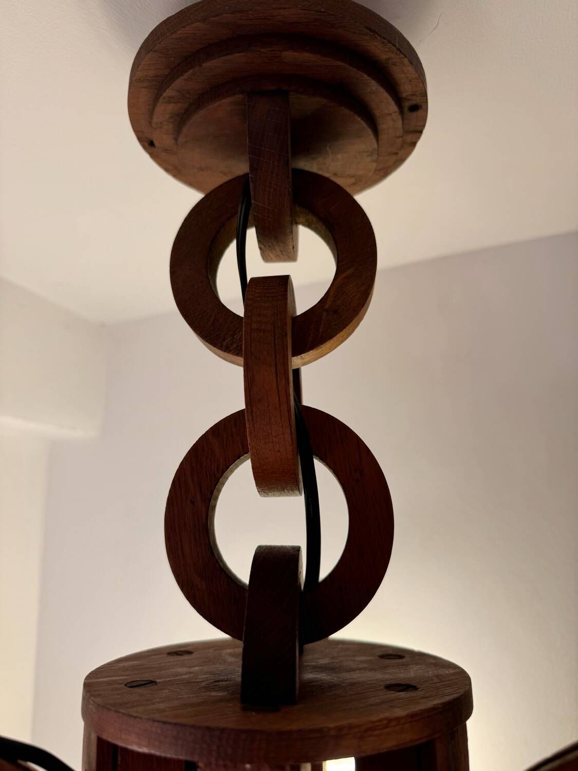 Art Deco chandelier in wood and glass from Clichy