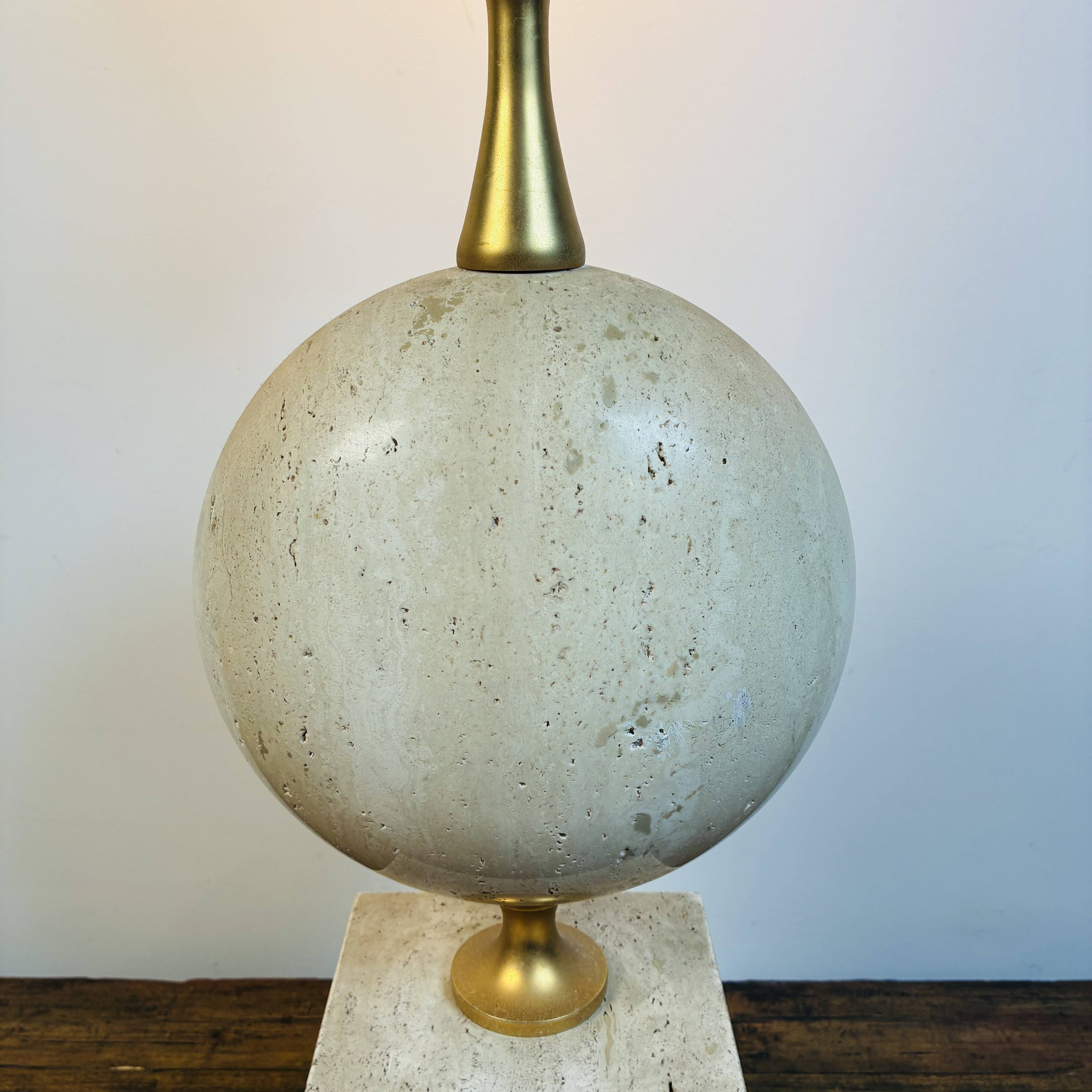 Philippe Barbier Lamp Maison Barbier Travertine and Brass Vintage 1970 - 60