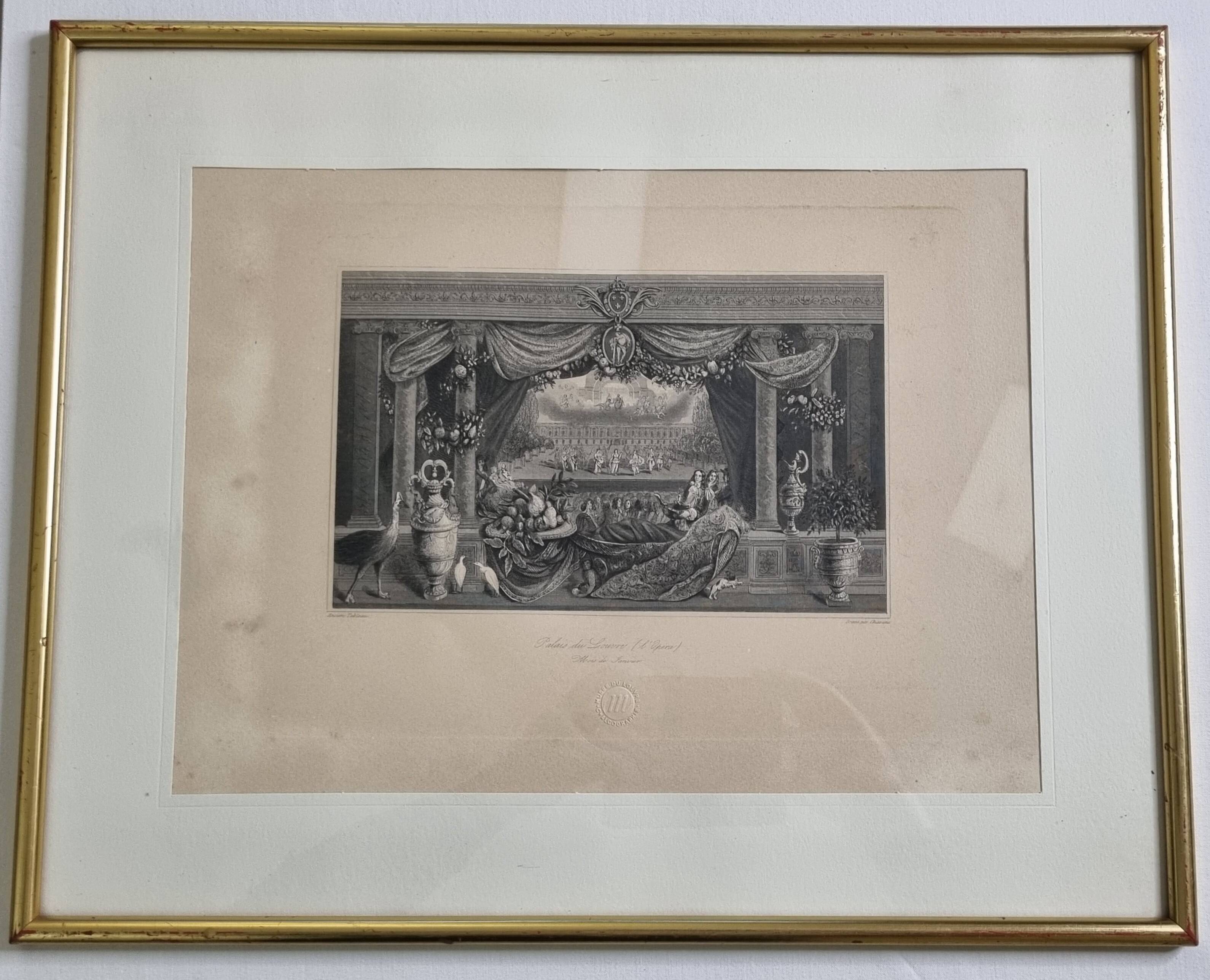 Palais du Louvre the Opera after Boulanger – Framed engraving, 52 x 42 cm