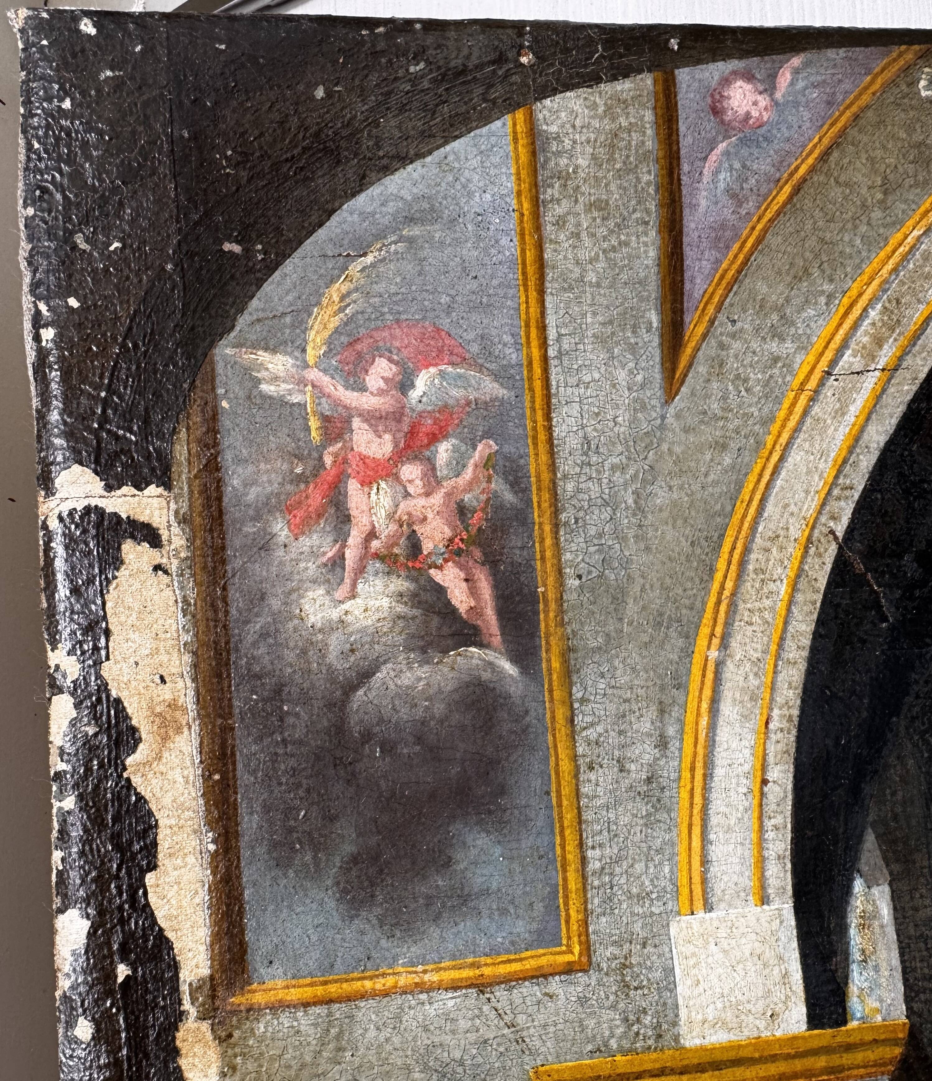 Interieur d'eglise - tableau italien  du milieu du XIXe siecle
