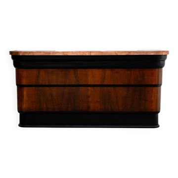 Rare copper and oak counter from the 1960s, 260cm.