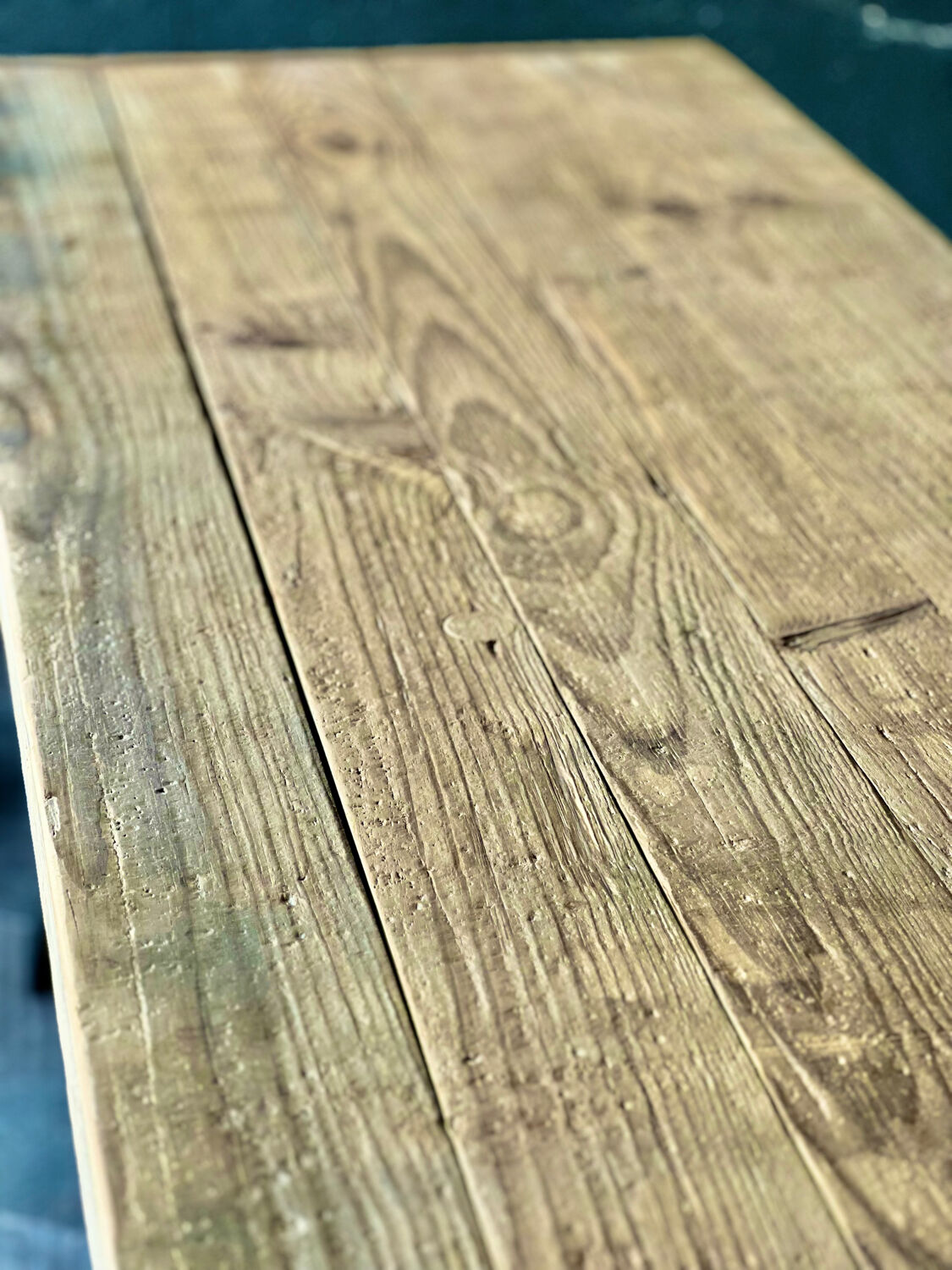 Industrial table with cast iron legs