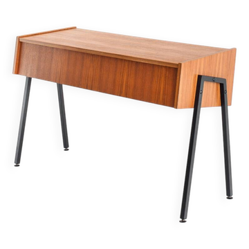 Vintage teak and lacquered iron console table. Scandinavian style. France, 1960s