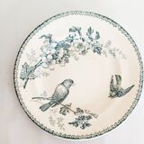 Longwy earthenware flat plate, Mésanges model