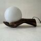 Vintage table lamp hand-crafted in bronze with an opaline globe, Maison Arlus 1970.