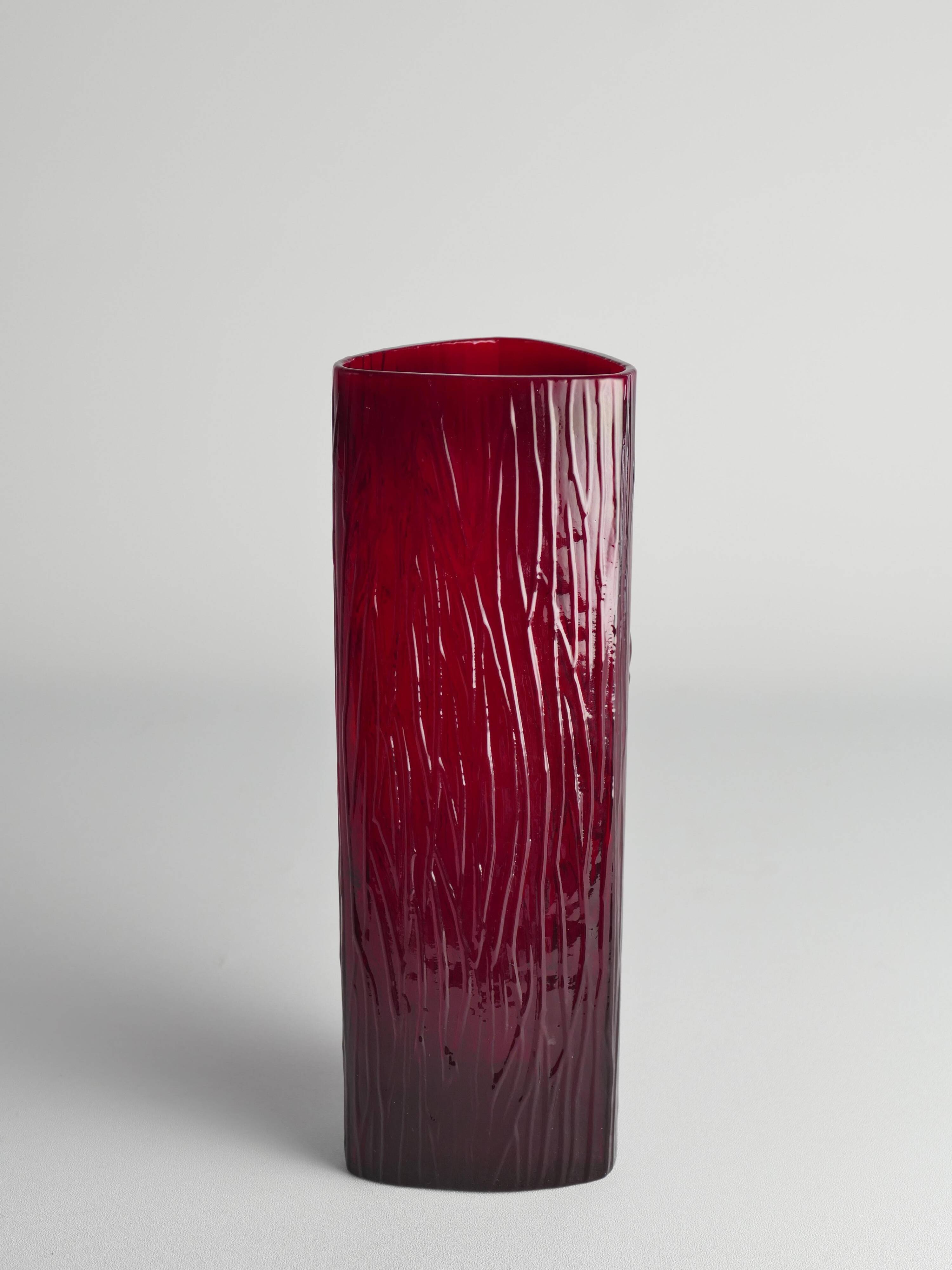 Swedish Red Devil Triangular Glass Vase by Christer Sjögren for Lindshammar