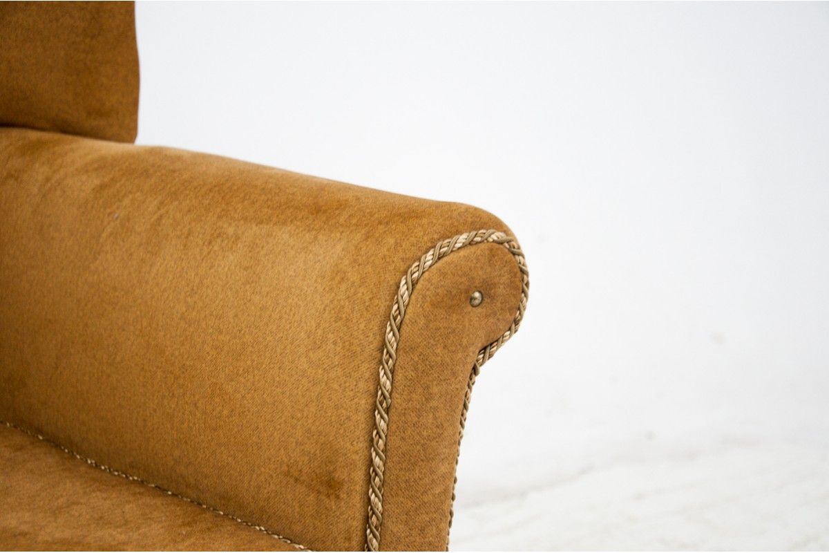 Yellow wingback armchair, Northern Europe, circa 1940s