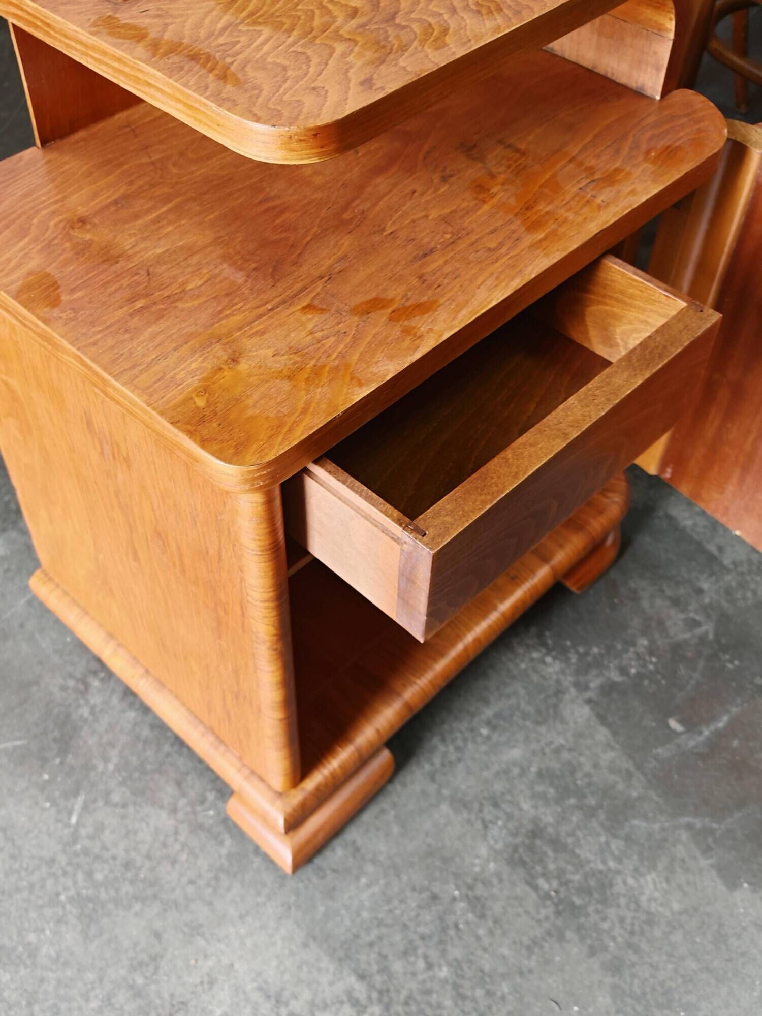 Pair of Art Deco bedside tables renovated in ash, 1930s.
