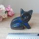 Mexican vintage black clay pottery cat sculpture figurine
