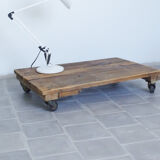 Industrial coffee table - wood and wheels